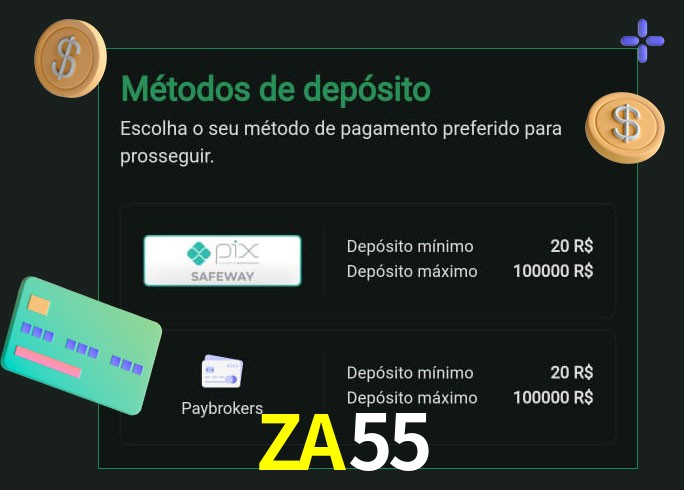 O cassino ZA55 oferece uma grande variedade de métodos de pagamento